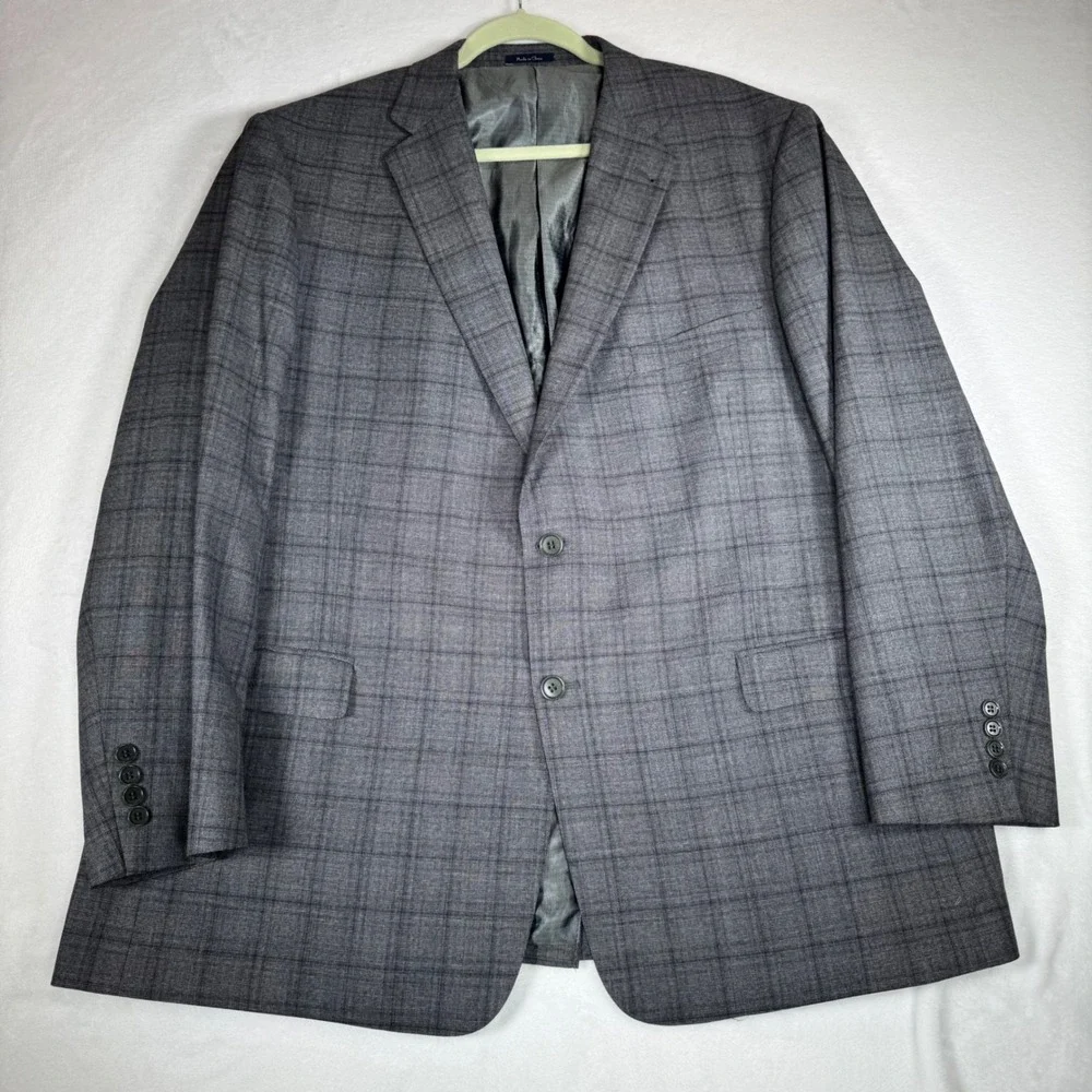 Turnbury Men's 50R Gray‎ Plaid Wool Blend Sport Coat Blazer Jacket